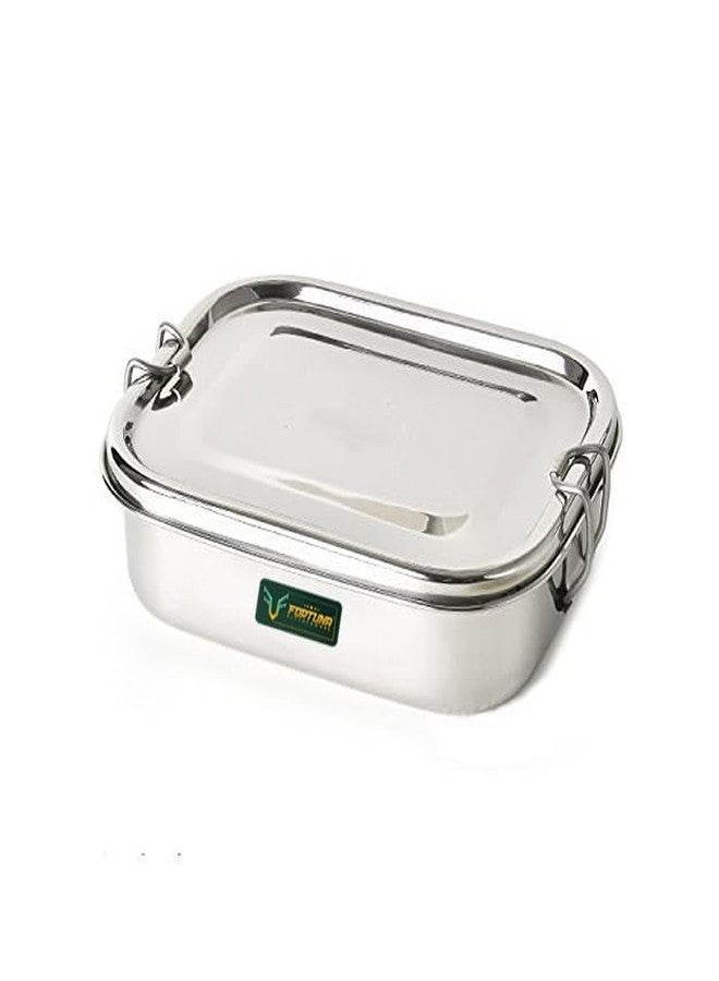 FORTUNA KITCHENWARE صندوق طعام للأطفال من الفولاذ المقاوم للصدأ من فورتونا كيتشنوير | صندوق غداء للأطفال والمكتب من الفولاذ المقاوم للصدأ | صفيحة فاصلة فولاذية ومشبك قفل | غطاء مناسب للأطفال، شكل مستطيل (مناسب للتلفزيون، صغير) - Image 1