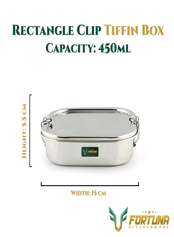 FORTUNA KITCHENWARE صندوق طعام للأطفال من الفولاذ المقاوم للصدأ من فورتونا كيتشنوير | صندوق غداء للأطفال والمكتب من الفولاذ المقاوم للصدأ | صفيحة فاصلة فولاذية ومشبك قفل | غطاء مناسب للأطفال، شكل مستطيل (مناسب للتلفزيون، صغير) - Image 2