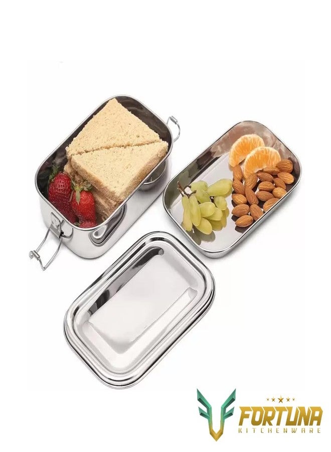 FORTUNA KITCHENWARE صندوق طعام للأطفال من الفولاذ المقاوم للصدأ من فورتونا كيتشنوير | صندوق غداء للأطفال والمكتب من الفولاذ المقاوم للصدأ | صفيحة فاصلة فولاذية ومشبك قفل | غطاء مناسب للأطفال، شكل مستطيل (مناسب للتلفزيون، صغير) - Image 4