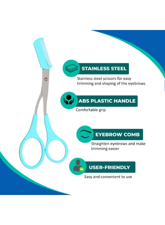 هيدفانا 4 قطع مقص تشذيب الحواجب مقص تشذيب الحواجب مع مشط مقص مشط قص الحواجب بمقصات غير قابلة للانزلاق بمقبض إصبع لإزالة الشعر للرجال والنساء (أسود، وردي، أزرق، أخضر) - Image 3