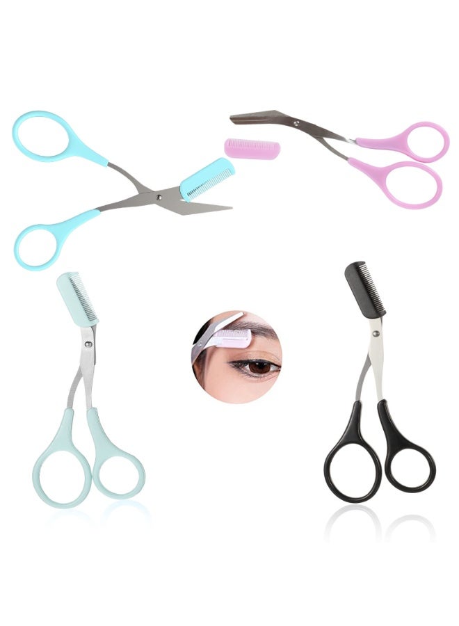 هيدفانا 4 قطع مقص تشذيب الحواجب مقص تشذيب الحواجب مع مشط مقص مشط قص الحواجب بمقصات غير قابلة للانزلاق بمقبض إصبع لإزالة الشعر للرجال والنساء (أسود، وردي، أزرق، أخضر) - Image 1