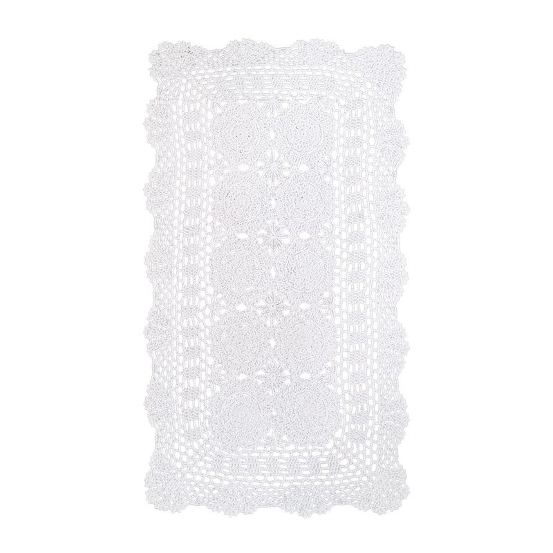 Phantomon Lace Table Runner Rectangular Table Cover Cloth Handmade Crochet Floral Placemats 100% Cotton (Floral White, 15x28Inch) - Image 1