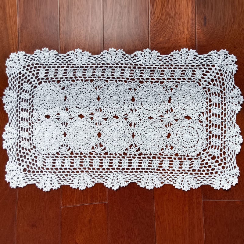 Phantomon Lace Table Runner Rectangular Table Cover Cloth Handmade Crochet Floral Placemats 100% Cotton (Floral White, 15x28Inch) - Image 2