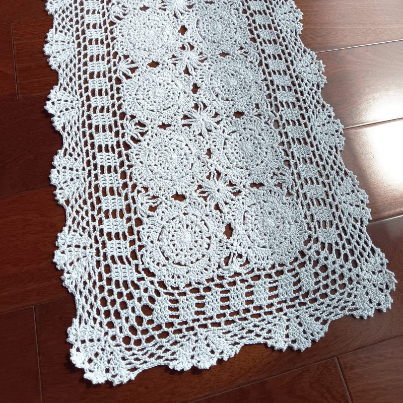 Phantomon Lace Table Runner Rectangular Table Cover Cloth Handmade Crochet Floral Placemats 100% Cotton (Floral White, 15x28Inch) - Image 5