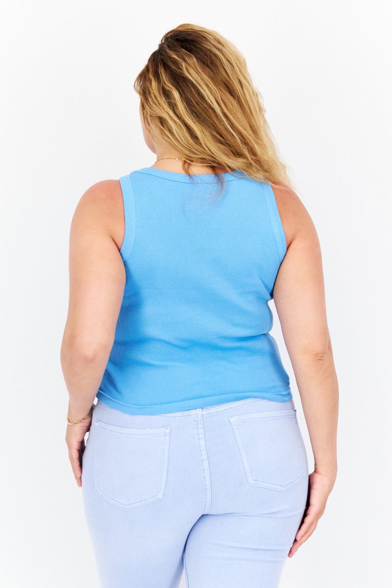 Misfit Women Jewel Neck Sleeveless Ribbed Tank Top, Pop Blue - Image 4