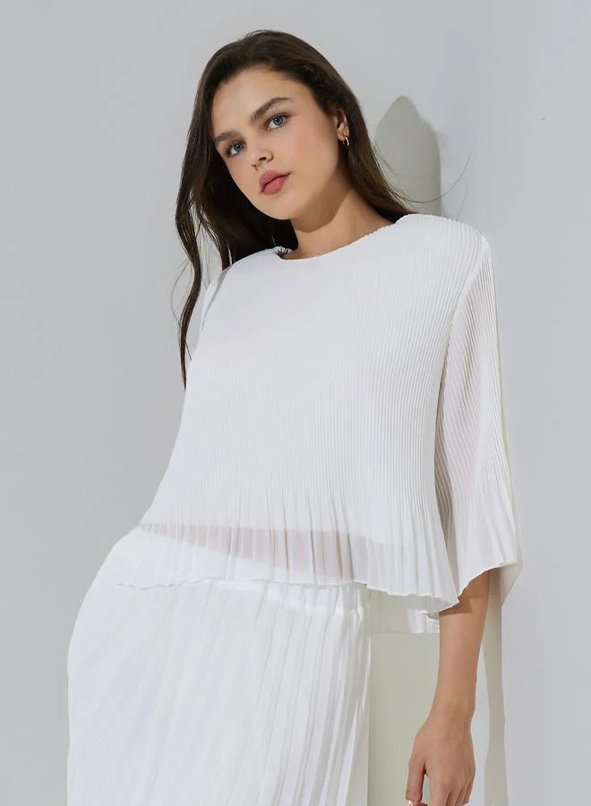 Take Two White Pleated Blouse and Skirt Co-Ord Set