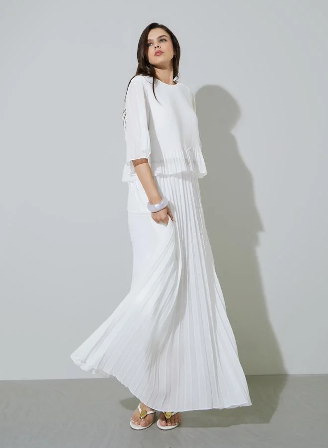 Take Two White Pleated Blouse and Skirt Co-Ord Set