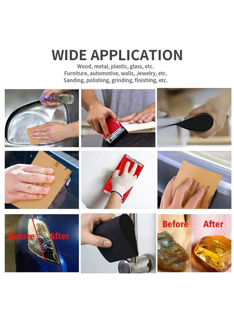 Generic 50 Pcs, Wet and Dry Sandpaper with Sanding Block Sander for Wood Furniture Finishing, Metal Sanding and Automotive Polishing 120 to 800 Assorted Grit Sanding Paper  - Image 5