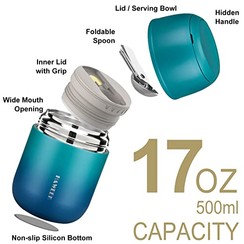 HAWEEK Insulated Soup Thermo 17oz - Stainless Steel Vacuum Lunch Box for Adults, Kids Leakproof Hot Food Container with Handle Folding Spoon (School Office Outdoor) - Image 2