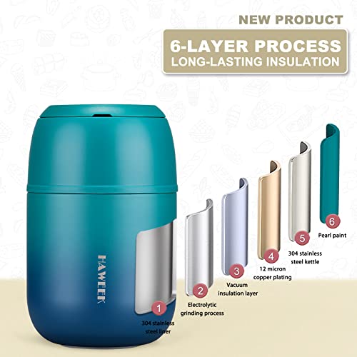HAWEEK Insulated Soup Thermo 17oz - Stainless Steel Vacuum Lunch Box for Adults, Kids Leakproof Hot Food Container with Handle Folding Spoon (School Office Outdoor) - Image 3
