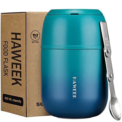 HAWEEK Insulated Soup Thermo 17oz - Stainless Steel Vacuum Lunch Box for Adults, Kids Leakproof Hot Food Container with Handle Folding Spoon (School Office Outdoor) - Image 1