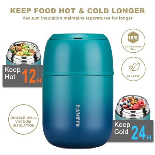 HAWEEK Insulated Soup Thermo 17oz - Stainless Steel Vacuum Lunch Box for Adults, Kids Leakproof Hot Food Container with Handle Folding Spoon (School Office Outdoor) - Image 4