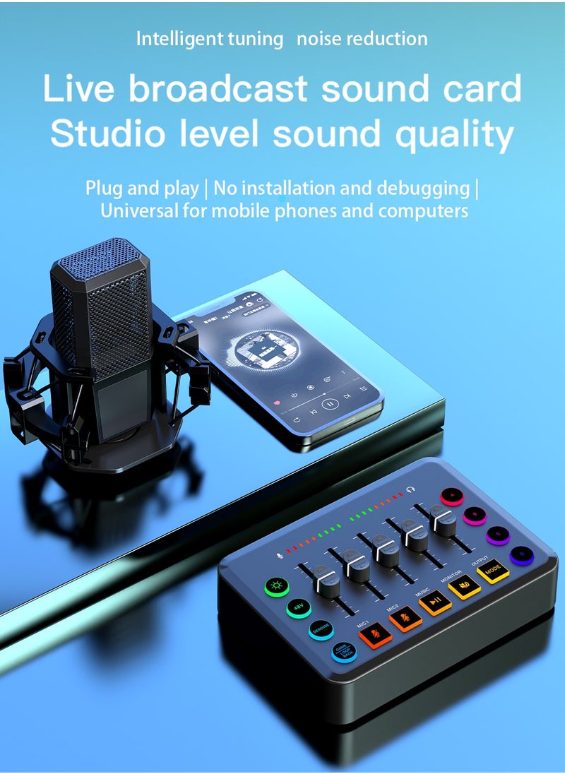 Viden - F9 Live Sound Card Professional Live Mixer DIY Button Bluetooth Phantom Power DJ Mixer Suitable for Live Broadcast PC Recording - Image 1
