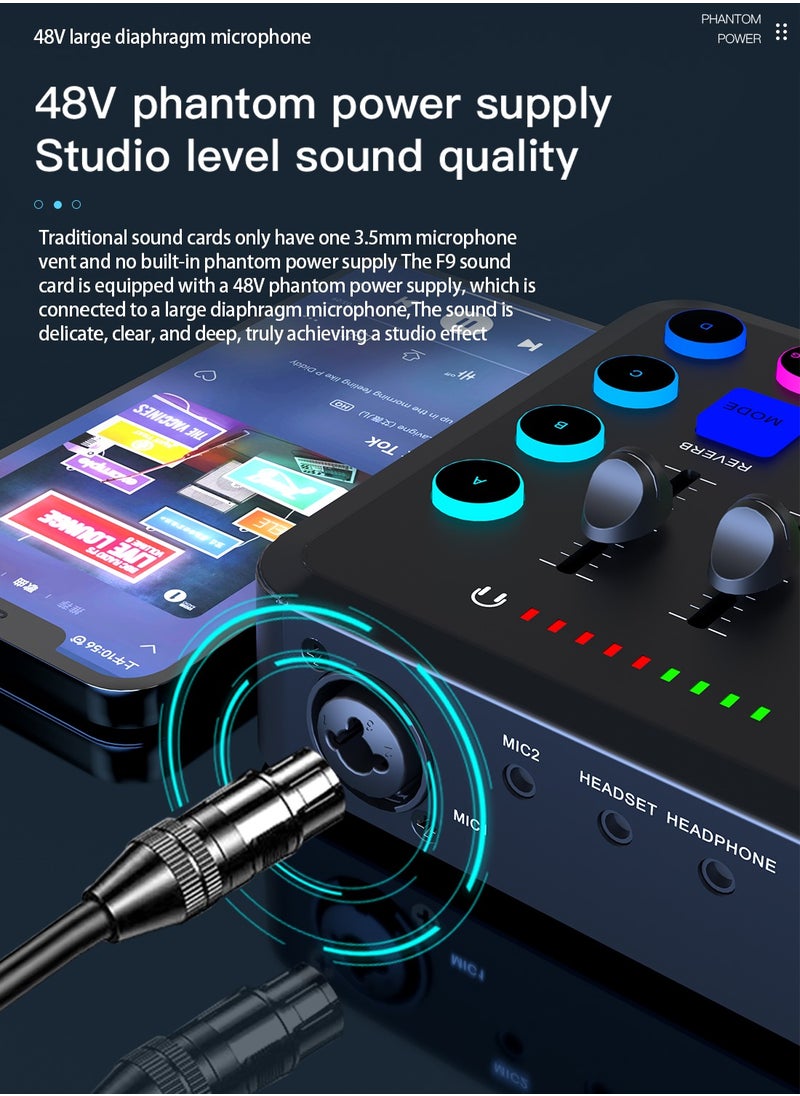 Viden - F9 Live Sound Card Professional Live Mixer DIY Button Bluetooth Phantom Power DJ Mixer Suitable for Live Broadcast PC Recording - Image 1