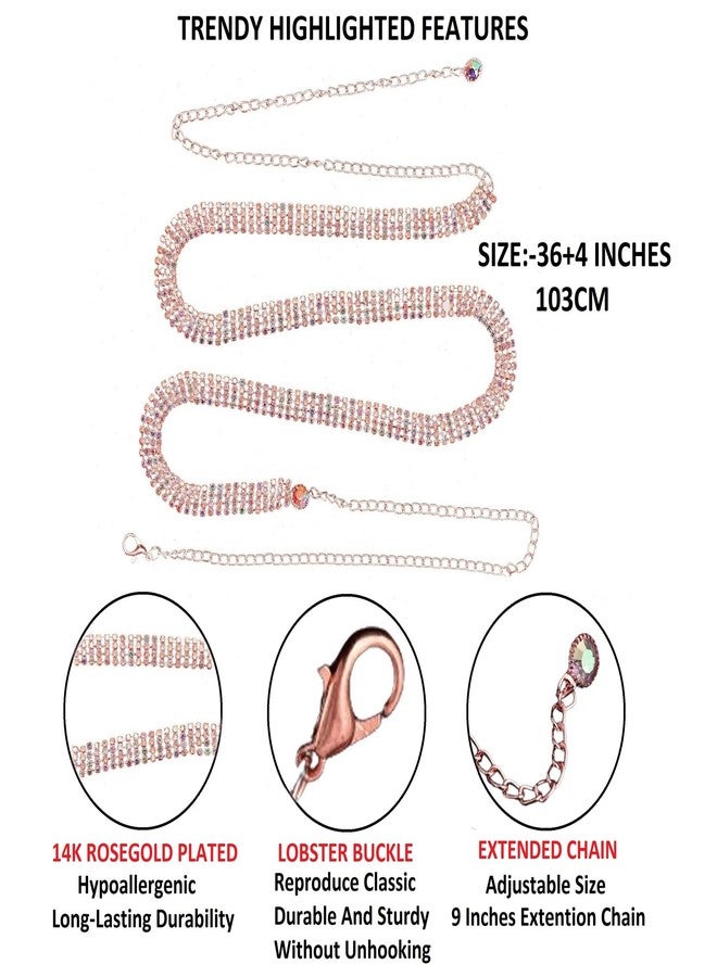 VAMA Rose Gold Waist Hip Belly Body Chain Belt Kamarchain Karddhani Kamar bandh Saree Vaddanam Kamarband for Girls & Women - Image 3