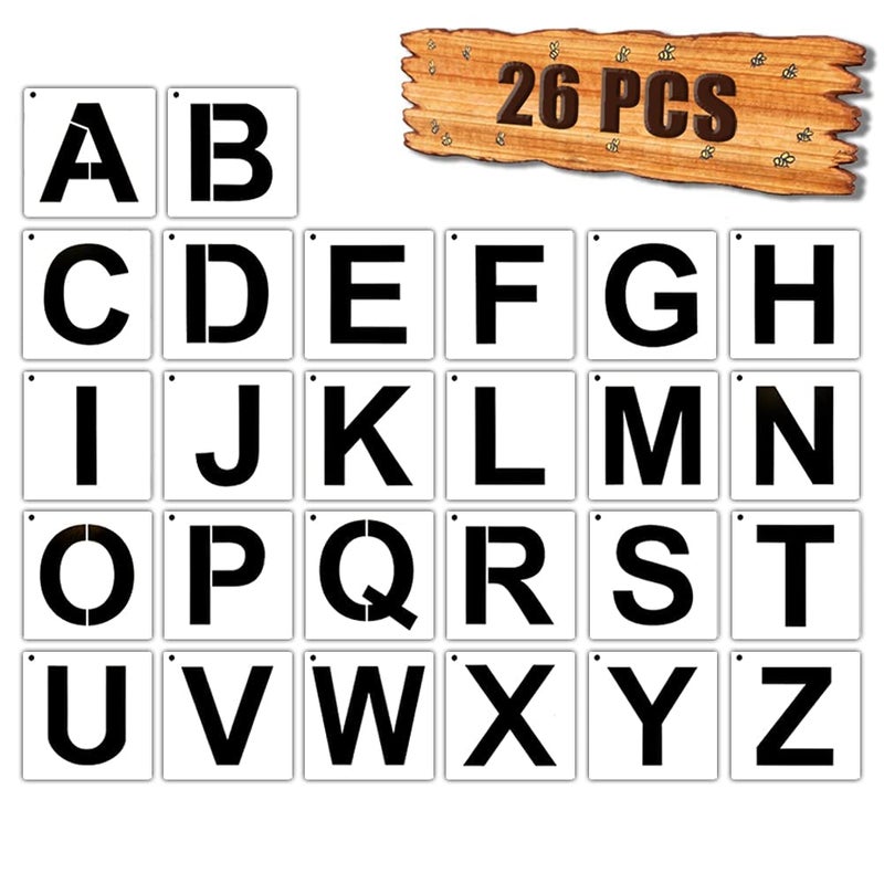 DEQUERA Dequera 26Pcs Letter Stencils for Painting on Wood Alphabet Stencils 3 Inch Large Letter Stencils for Painting on Wall Reusable Upper Letter Font Templates for Home Craft Decor DIY School Art