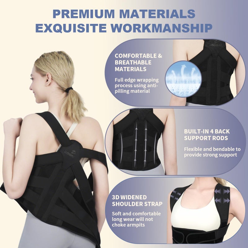 Sloworld Posture Corrector for Women and Men Upgraded Back Brace, Adjustable Back Support for Upper and Lower Back Pain Relief, Shoulder Straightener for Hunchback, Scoliosis, Lumbar, Spine (Black, Large) - Image 4