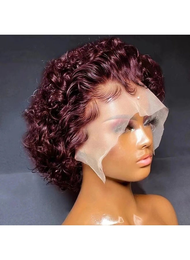 Generic Pixie Bob Curly Lace Front Wig 13x4 Burgundy 