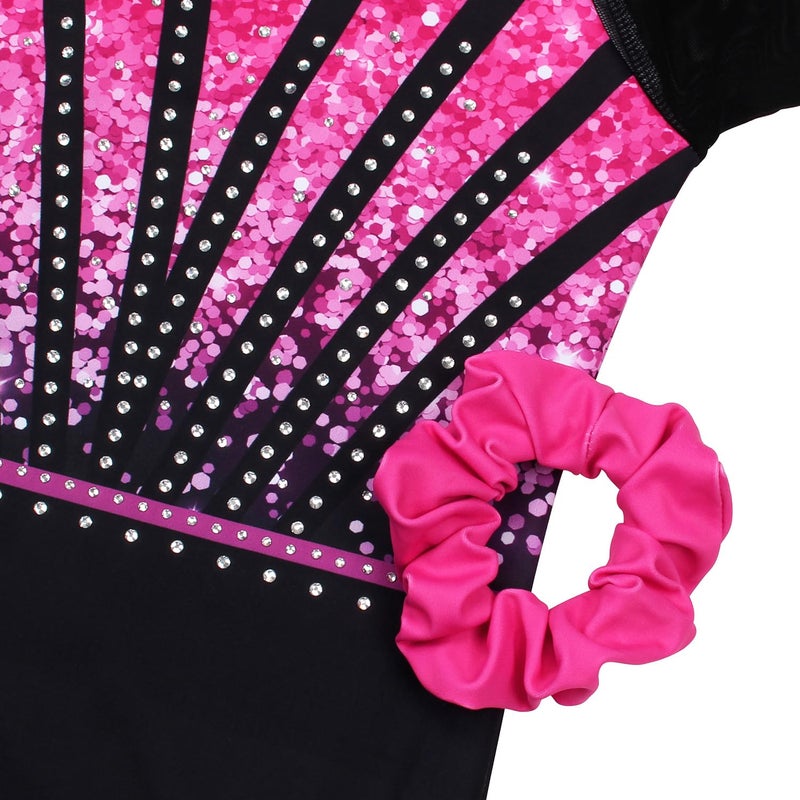 JOYSTREAM Gymnastics Leotards for Girls With Shorts Sparkly Ballet Dance Long Mesh Sleeve Rose-red Sequins,6-7Years - Image 4