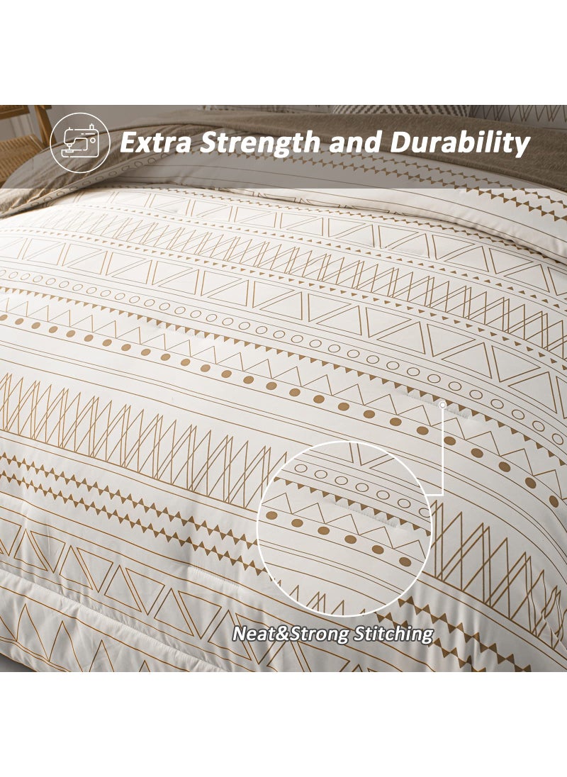 WONGS BEDDING WONGS BEDDING 7 Pieces Khaki Comforter Set Boho Bed in a Bag King Size Geometric Striped Comforter Reversible Soft Microfiber Bedding Set with Pillowcases Flat Sheet Fitted Sheet Pillow Shams  - Image 5