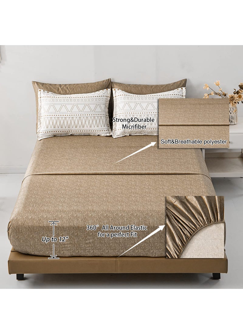 WONGS BEDDING WONGS BEDDING 7 Pieces Khaki Comforter Set Boho Bed in a Bag King Size Geometric Striped Comforter Reversible Soft Microfiber Bedding Set with Pillowcases Flat Sheet Fitted Sheet Pillow Shams  - Image 4