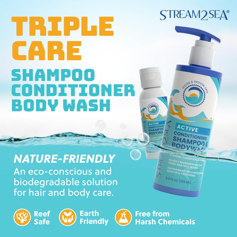 STREAM 2 SEA Non Toxic Shampoo and Conditioner, Body Wash 3 in 1 for Swim - Reef Safe Swimmers Shampoo for Men, Women Kids - All Natural Organic Shampoo Conditioner, Biodegradable Soap Camping Travel Size 1.69oz - Image 2