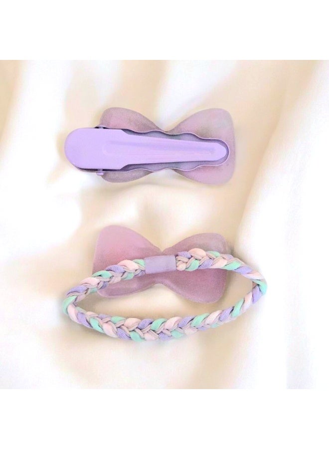 مجموعة من مشبك و ربطة شعر فيونكة للفتيات باللون البنفسجي - Image 2
