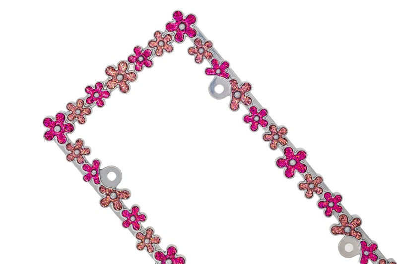 Creathome 3D Shining Daisy Wrenth License Plate Frame from Pure Zinc Alloy Metal Perfect Plate Holder, Chrome with Pink Glitter - Image 5