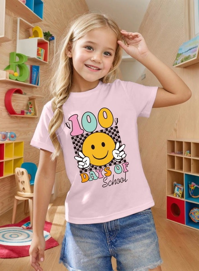YHHR Toddler 100 Days of School Shirt Boys Girls Smile Face 100th Day of School Shirts Back to School Tee, Pink, 4-5 Years - Image 3