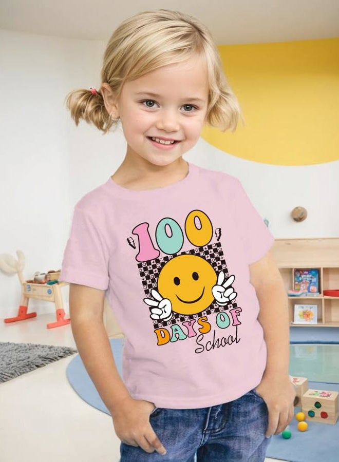 YHHR Toddler 100 Days of School Shirt Boys Girls Smile Face 100th Day of School Shirts Back to School Tee, Pink, 4-5 Years - Image 2