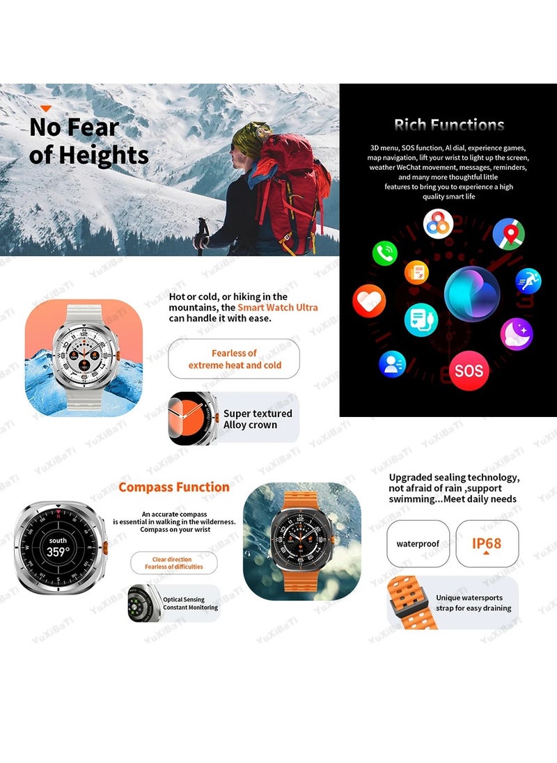 Generic - For Samsung Galaxy Watch 7 Ultra GPS NFC Compass Smart Watch, Outdoor Sport Man AMOLED 466*466 Galaxy Watch 6 Upgraded Smartwatch(White) - Image 1