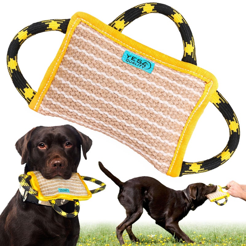 YES4QUALITY Durable Dog Bite Pillow - 10"x7" - Safe Biting Pad with 3 Strong Handles - Tough Jute Tug Toy for Medium to Large Dogs - Ideal for Tug of War, K9, Schutzhund & Puppy Training - Image 1
