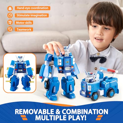 Super Wings Transformable Toys 7 Paul Robot Suit and 2 Scale Transforming Paul Mini Action Figure2in1 Mode Vehicle and RobotFire Truck Toy Vehicle Playset for Kids 3Gifts for Boys and Girls - Image 5