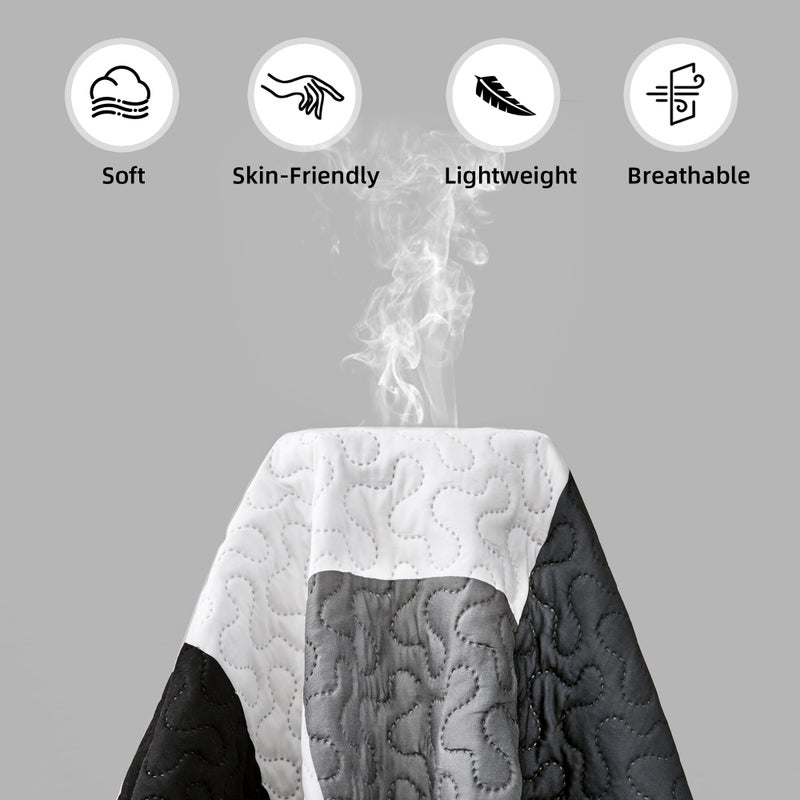 Tyrot 3 Piece Black Grey Quilt Set King Size Black White Gray Geometric Reversible Bedding Set Microfiber Lightweight Bedspread Coverlet with 2 Shams Modern Bed Covers for All Season, 106''x96'' - Image 5