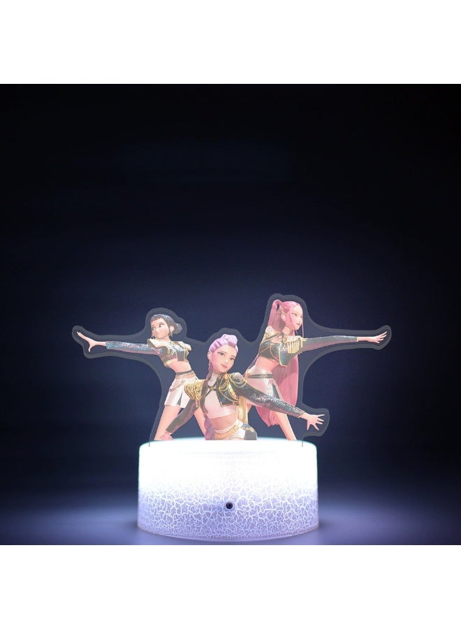 K-POP Demon Hunters Themed 16-Color Remote Control Night Light | Cracked Glass Lamp Base with USB Cable & Acrylic Insert