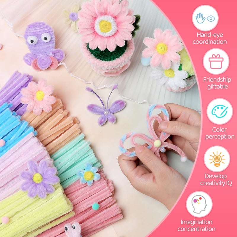 IOOLEEM Pipe Cleaners,200pcs in 7 Colors, Pastel Pipe Cleaners, Macaron Candy Colors, Chenille Stems for Art and Craft Projects, Flower DIY Decorations - Image 3