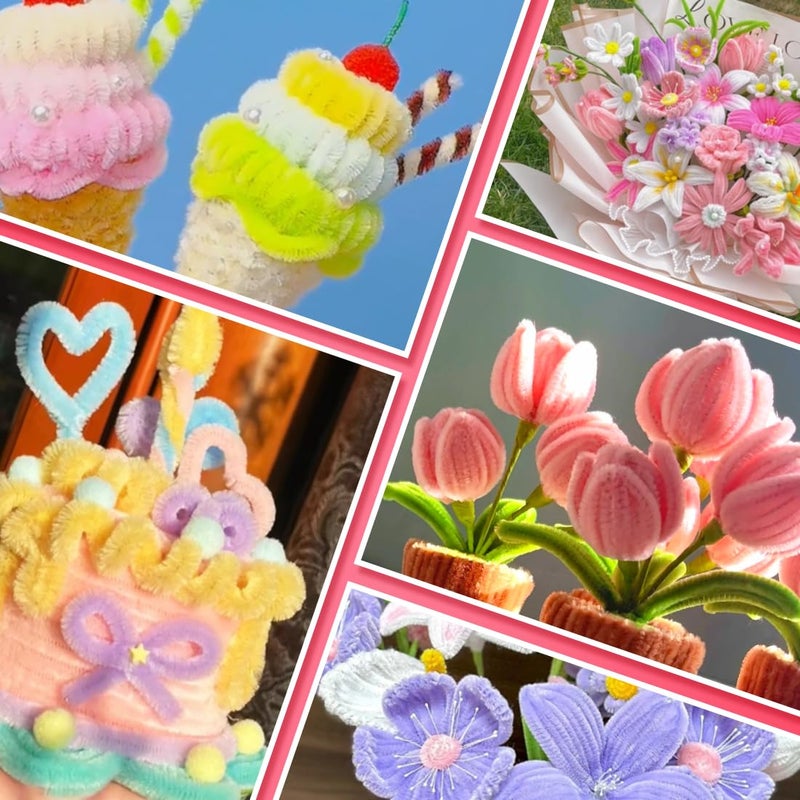 IOOLEEM Pipe Cleaners,200pcs in 7 Colors, Pastel Pipe Cleaners, Macaron Candy Colors, Chenille Stems for Art and Craft Projects, Flower DIY Decorations - Image 5