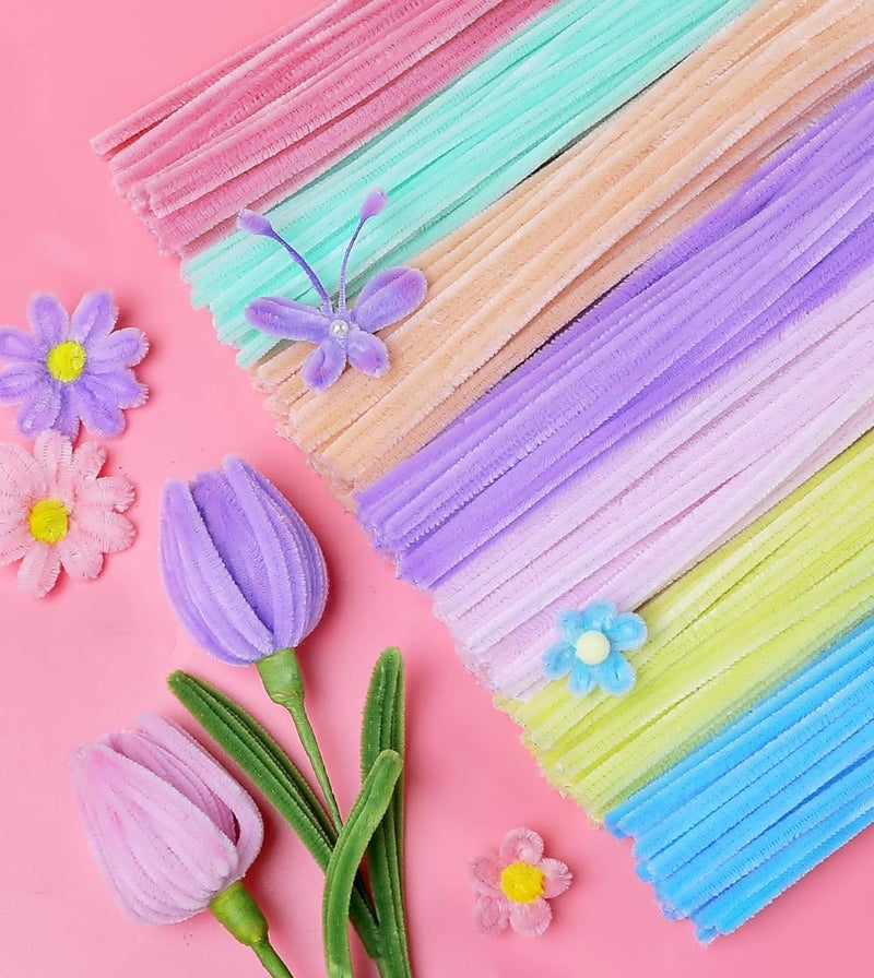 IOOLEEM Pipe Cleaners,200pcs in 7 Colors, Pastel Pipe Cleaners, Macaron Candy Colors, Chenille Stems for Art and Craft Projects, Flower DIY Decorations - Image 1