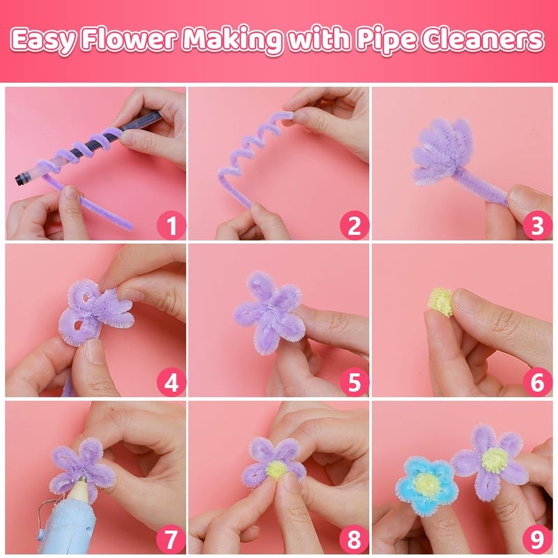 IOOLEEM Pipe Cleaners,200pcs in 7 Colors, Pastel Pipe Cleaners, Macaron Candy Colors, Chenille Stems for Art and Craft Projects, Flower DIY Decorations - Image 4