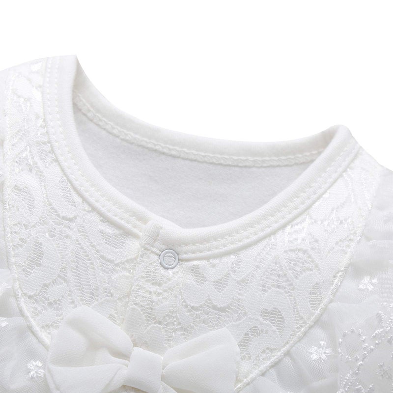 amropi Baby Girls Cotton Romper Lace Collar Jumpsuits Long Sleeve Coveralls with Hat 2 Pieces 0-3 Months, White - Image 3