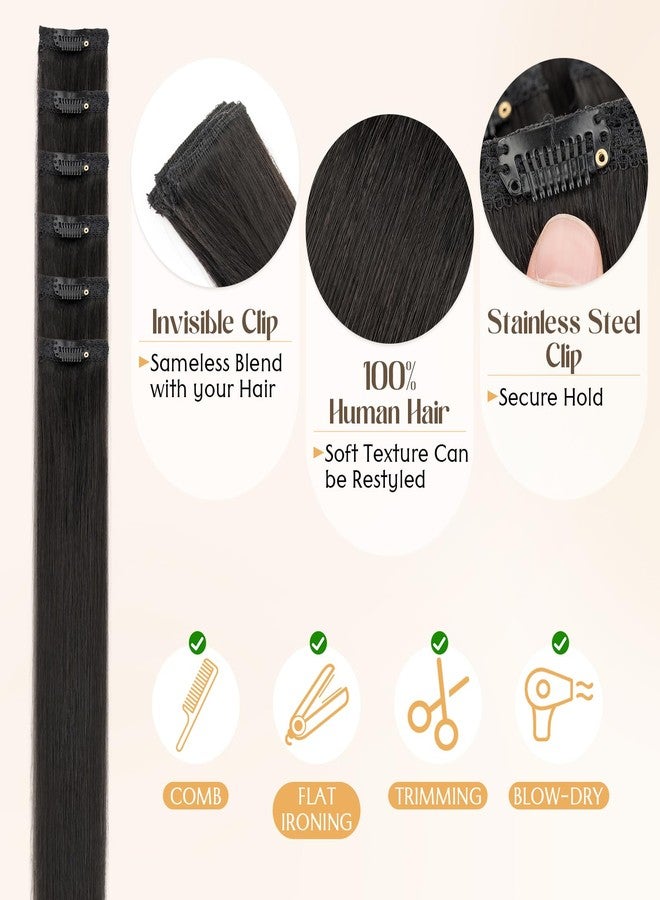 S-noilite 6Pcs Clip in Human Hair Extensions,Remy Single Clip in Hair Extensions 6Pcs 6clips Straight Natural Black Seamless Hairpieces for Women 20Inch 44g - Image 3