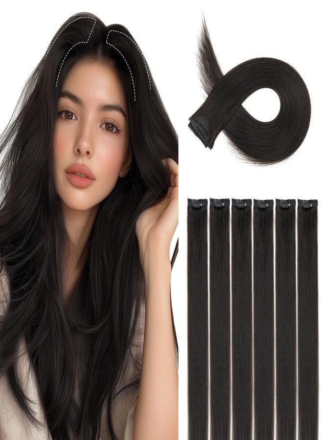 S-noilite 6Pcs Clip in Human Hair Extensions,Remy Single Clip in Hair Extensions 6Pcs 6clips Straight Natural Black Seamless Hairpieces for Women 20Inch 44g - Image 1