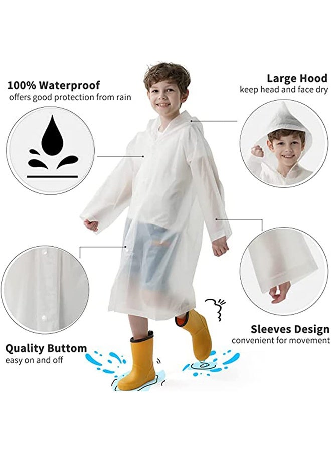 Peachjoy Kids Raincoat, 1Pcs Kids Waterproof Thick Rain Ponchos For Kids,Reusable Emergency Rain Coats For Boys Girls, Kids Snow Rainwear Jacket with Hood and Drawstring, Portable EVA Rain Jacket, White - Image 2