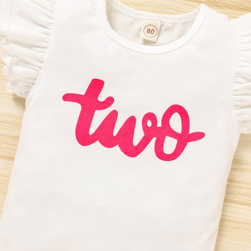 Viworld Baby Girl 2nd Birthday Outfits Toddler Girl Two Ruffle Top Shirt+Watermelon Skirts Set Cake Smash Clothes(White6,2T - Image 4
