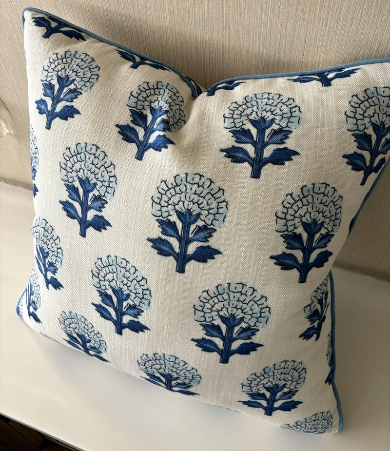 YugTex Blue Botanical Print Throw Pillow Cover - 20x20 Inch Cotton Blend - Babur Floral - Image 4