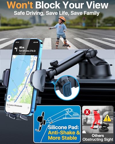 HTU 98LBS Strongest Suction MilitaryGrade Ultimate Car Phone MountPatent Safety Certs Cell Phone Holder Truck Stand for Dashboard Windshield Vent for iPhone 17 Pro Max 16 15 Samsung Black - Image 3