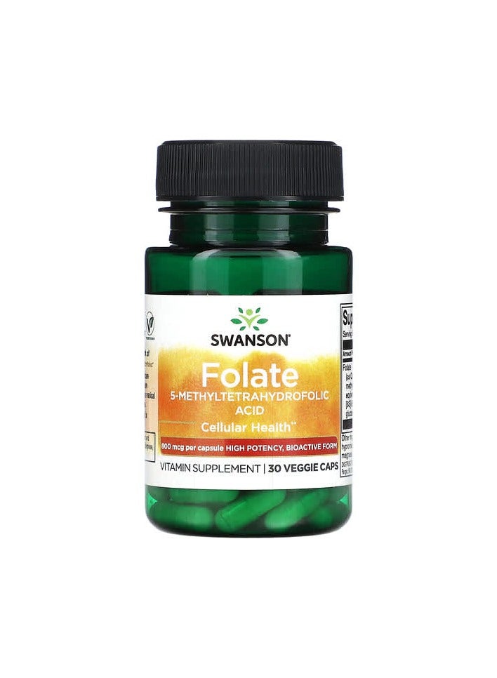 Folate, 5-Methyltetrahydrofolic Acid, 800 mcg, 30 Veggie Caps
