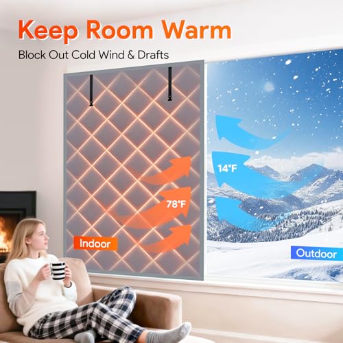 Taimimy 3 Layer 63 x 39 Inch Window Insulation for Winter, Oxford Thermal Insulated Window Cover with Thicken Cotton & Fastener, Grey Window Curtain Kit for Winterizing Keeping Home Warm - Image 2