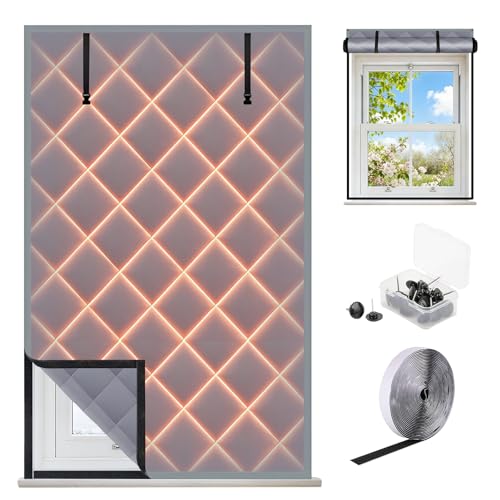 Taimimy 3 Layer 63 x 39 Inch Window Insulation for Winter, Oxford Thermal Insulated Window Cover with Thicken Cotton & Fastener, Grey Window Curtain Kit for Winterizing Keeping Home Warm - Image 1