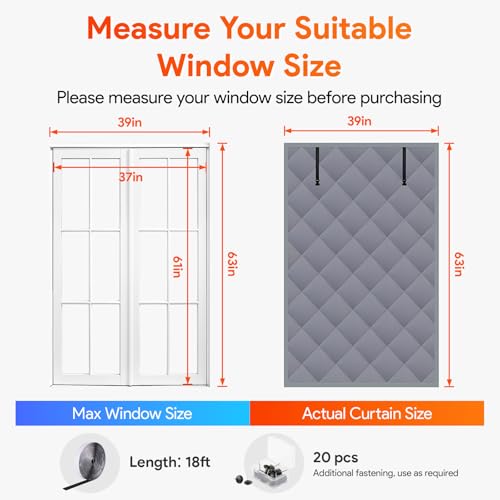 Taimimy 3 Layer 63 x 39 Inch Window Insulation for Winter, Oxford Thermal Insulated Window Cover with Thicken Cotton & Fastener, Grey Window Curtain Kit for Winterizing Keeping Home Warm - Image 4